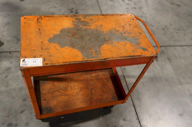 Metal Orange Rolling Shop Cart- Auction Item