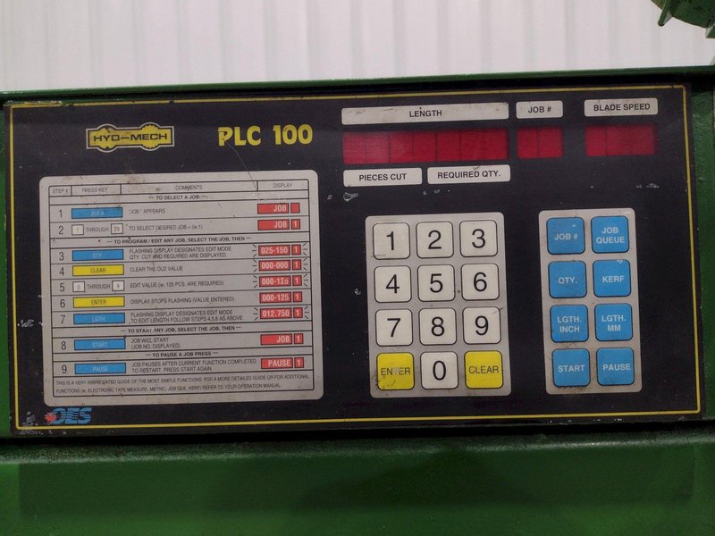 12" X 12" HYD-MECH MODEL #H-12A FULL AUTOMATIC FEED HORIZONTAL BANDSAW PLC 100 CONTROLS: STOCK #22130