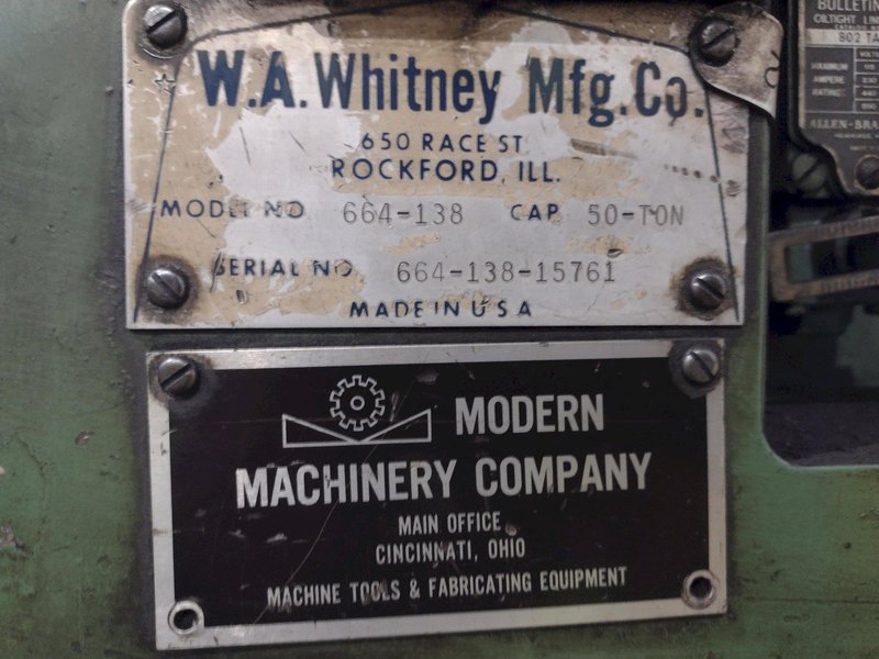 50 TON WA WHITNEY MODEL #664-138 HYDRAULIC 4 POST PRESS &amp; SHEAR: STOCK #22907