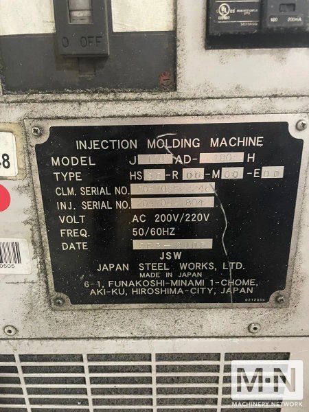 121 TON 4.3 OZ JSW MODEL J110AD-180H ELECTRIC INJECTION MOLDING MACHINE MFG 2005