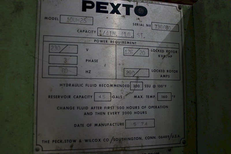 10' X 1/4" PEXTO HYDRAULIC SHEAR: STOCK #76321