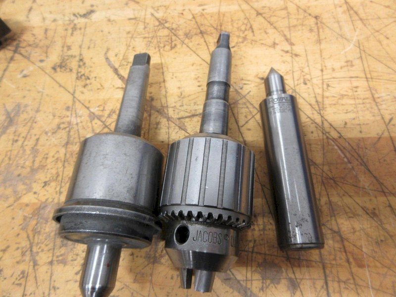 Manual Lathe Tooling, (3) Dorian QITP25-N and (1) Aloris AXA 1 Tool Post Holders, Jacobs Keyed Chuck &amp; Live Center with #2 MT, Royal Live Center 1" Straight Shank- Auction Item