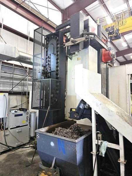 Kuraki AKB-13 5″ Spindle Horizontal Boring Mill, 2015 – Fanuc 0iMB Control 5 Axis Control, 60 ATC, 1000 psi TSC, Rigid Tap, Full B Axis 360 Degree Rotary Table, Barnes Chip/Coolant Separator w/ Lift Up Conveyor