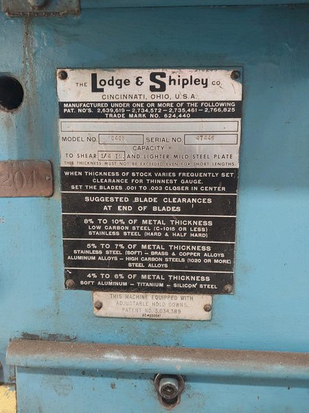 8' X 1/4" LODGE &amp; SHIPLEY MODEL #0408 MECHANICAL POWER SQUARING SHEAR : YOBRO 26394