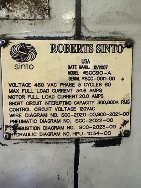 2007 Sinto model scc-90-a vertically parted cold box core cell s/n scc-0011-00 with recieving hopper, scc90 core machine with enclosure and controls