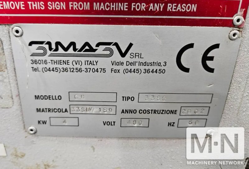 Simasv CH-3380 3" x 3" x 0.31" Hydraulic Angle Bending Roll, 2002