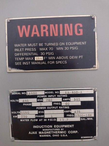 250 KW AJAX TOCCO "PACER" INDUCTION HARDENING SCANNER SYSTEM WITH MAGNESCAN QS CONTROLS: STOCK #16063
