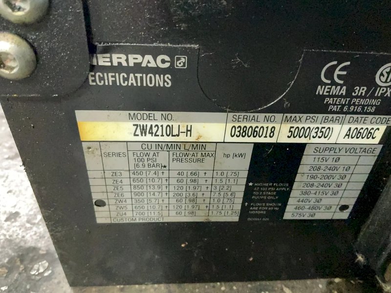 Enerpac  4.86 Gal  Hydraulic Pump  - Zw4210lj-h
