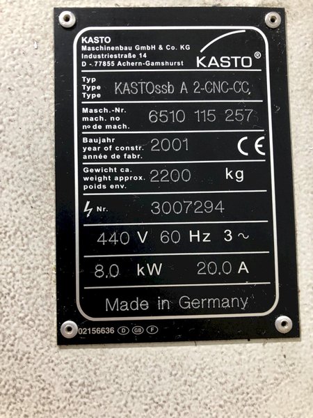 10" X 10" KASTO MODEL #SSB-A2-CNC-CC AUTOMATIC VERTICAL BAND SAW: STOCK #17306
