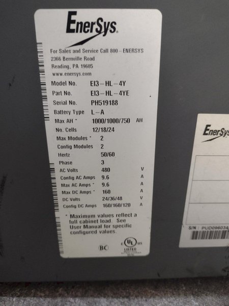 ENERSYS MODEL #EI3-HL-4Y BATTERY CHARGER: YOBRO #25426