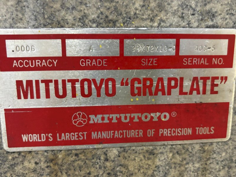36" X 72" MITUTOYO GRAPLATE GRADE A GRANITE TABLE: STOCK #21261