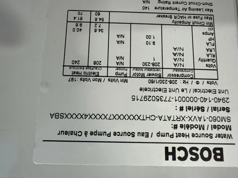 Bosch Water Source Heat Pump - Sm060-1avx-xrtata-chtx