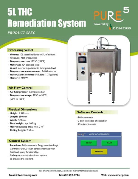 Comerg Pure5 5L THC Remediation System, 2017  (#2 of 8 available)
