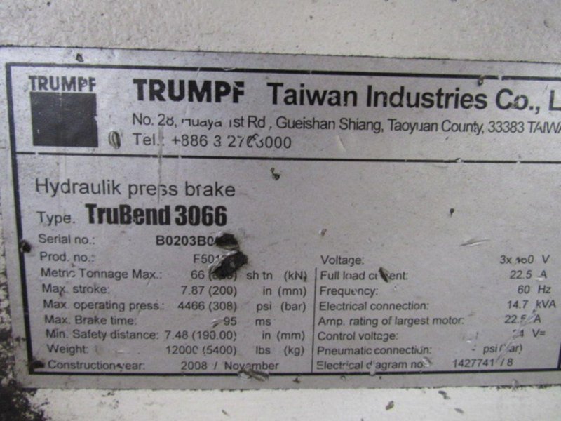 70 Ton x 80" TRUMPF TruBend CNC Hydraulic Press Brake, Model 3066