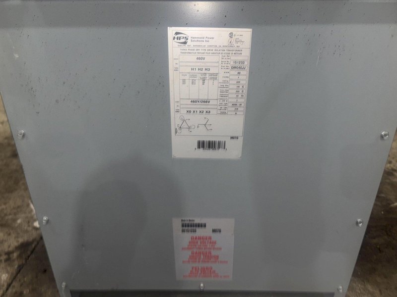 40 KVA HAMMOND POWER 460 <-> 460y/266V VOLT ELECTRICAL TRANSFORMER: YOBRO #24139