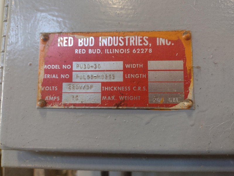 20,000 LB 10 TON X 48" RED BUD (RBI) MOTORIZED COIL REEL / UNCOILER &amp; STRAIGHTENER FEED LINE: STOCK #15277