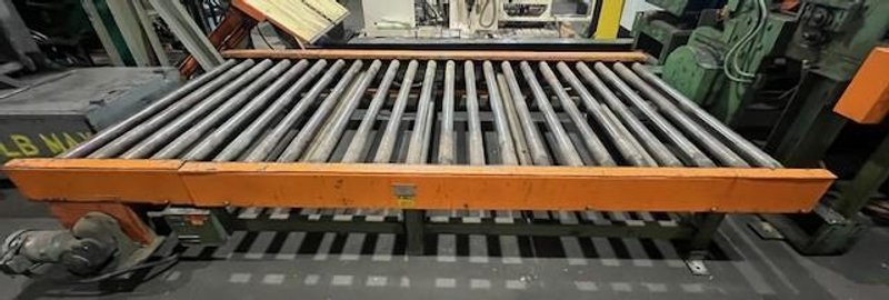 72" X 136"  PROGRESSIVE POWERED ROLLER STACKER CONVEYOR WITH 72" X 156" POWERED ROLLER RUN OUT CONVEYOR STOCK# 3896