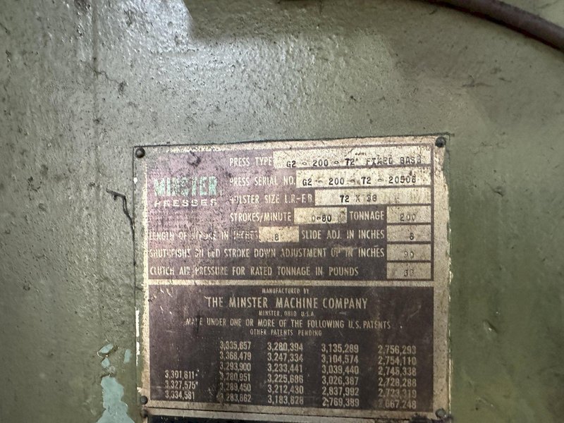 200 TON MINSTER GAP FRAME PRESS: STOCK #78636