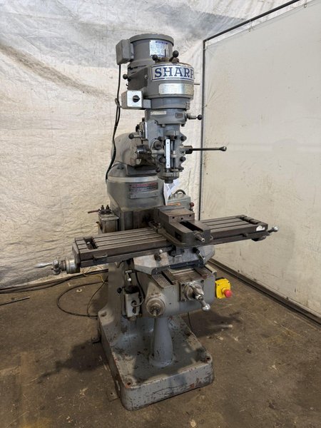 2 HP SHARP VERTICAL MILLING MACHINE W/ KURT VISE. STOCK # 0557025.