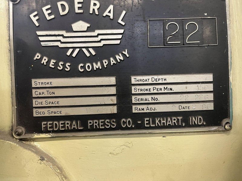 22 TON FEDERAL OBI PRESS