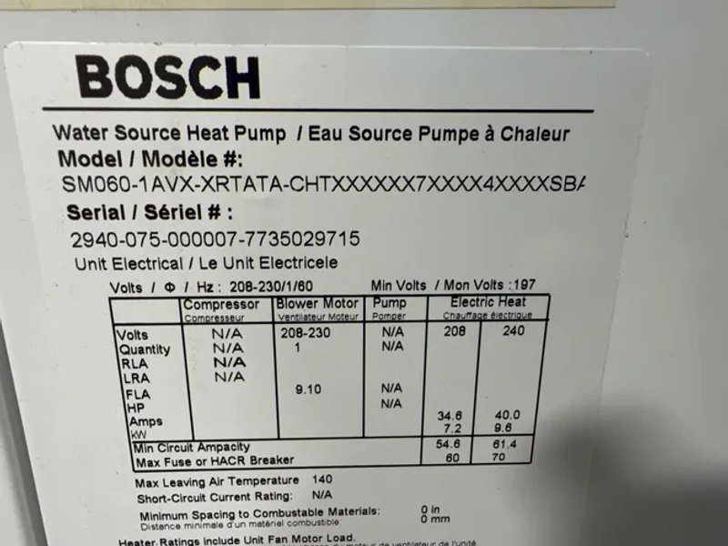 Bosch Water Source Heat Pump - Sm060-1avx-xrtata-chtx