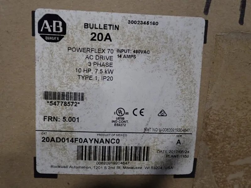 Allen Bradley  10 Hp Series A Powerflex70 - 20ad014a0aynanc0