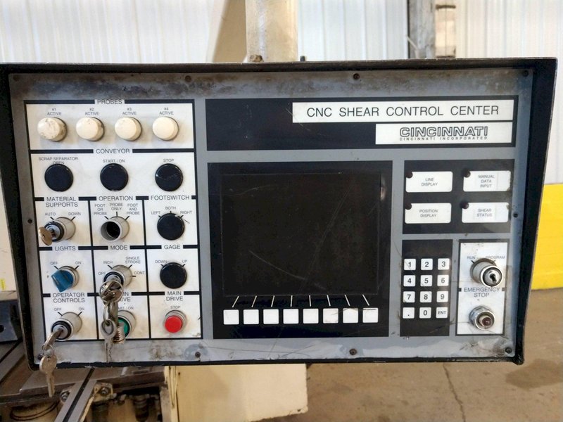 10' x 1/4" CINCINNATI MODEL #2500 CNC HYDRAULIC POWER SHEAR WITH FRONT &amp; BACK GAUGING: STOCK #12587