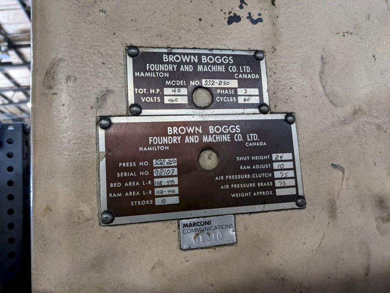 250 TON BROWN &amp; BOGGS SS2-250-108X48 STRAIGHT SIDE DOUBLE CRANK PRESS