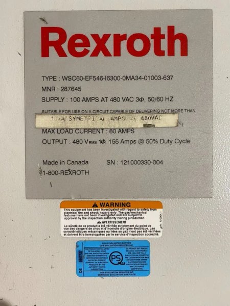 REXROTH Weld Controller WSC60-EF546-I6300-0MA34-01003-637 PARTS ONLY
