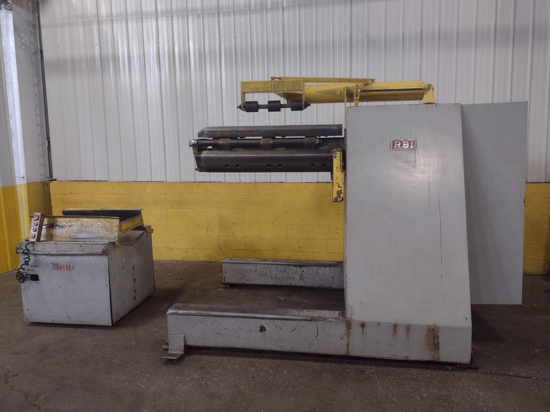 20,000 LB 10 TON X 48" RED BUD (RBI) MOTORIZED COIL REEL / UNCOILER &amp; STRAIGHTENER FEED LINE: STOCK #15277