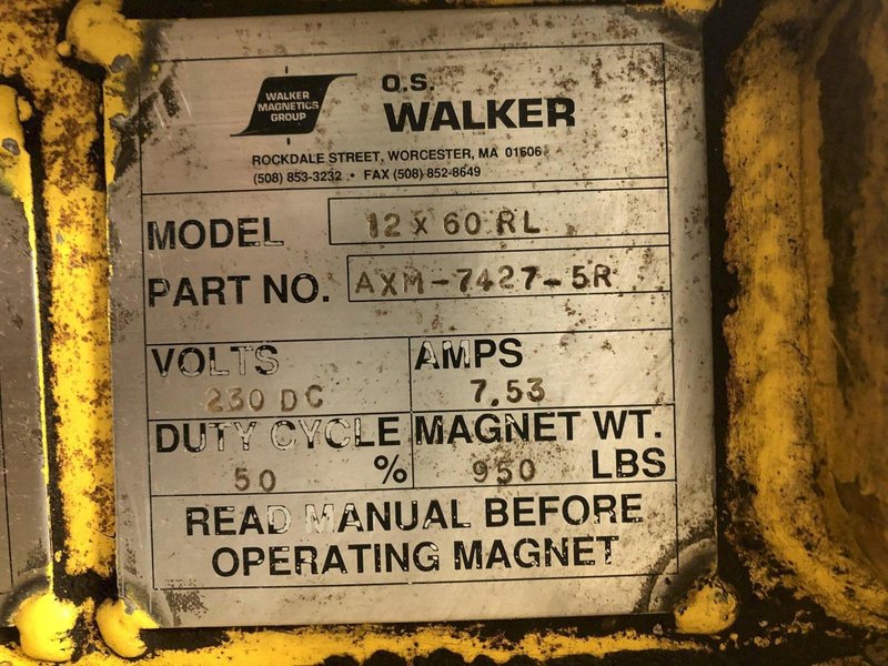 12" X 60" WALKER MAGNETIC MODEL #12X60RL LIFTING MAGNET (PART #AXM-7427-5R): STOCK #14607