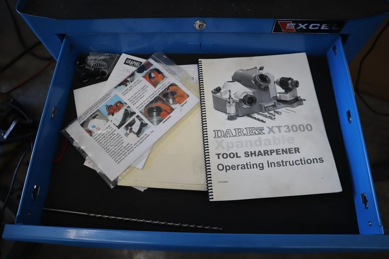Darex XT3000 Expandable Tool Sharpener with Drawered Cabinet Base, Dust Collector- Auction Item