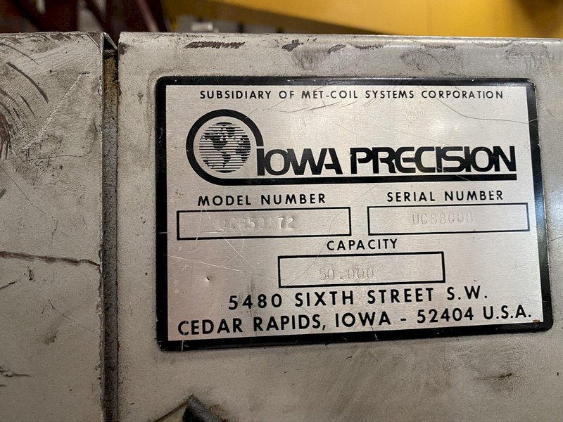 72" X .075 X 50,000 LB IOWA PRECISION SLEAR #3 SLITTING CUT TO LENGTH LINE STOCK #2177