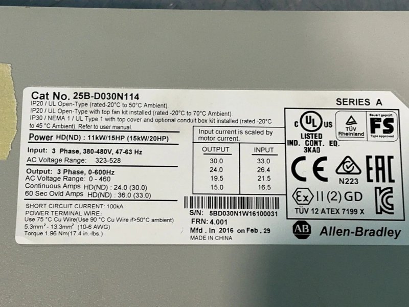 Allen-bradley 20hp Powerflex 525 Servo Drive - 25b-d030n114
