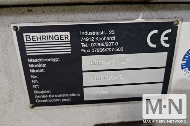 16" x 20" Behringer HBE 411A Automatic Horizontal Band Saw, 2016