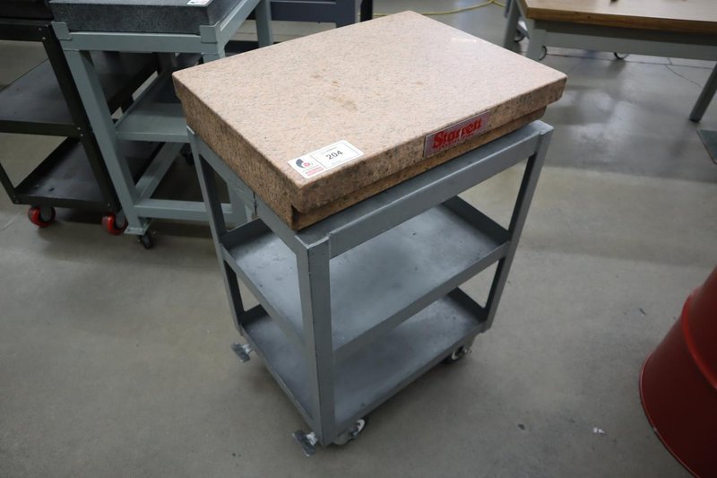 Starret Pink Granite Surface Plate, Grade B, 2-Ledge, 18" x 24" x 4", with Portable Steel Stand- Auction Item
