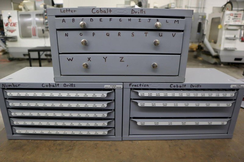 Huot Cobalt Drill Indexes (3pcs), Letter, Number, Fractional with Contents of Drills- Auction Item