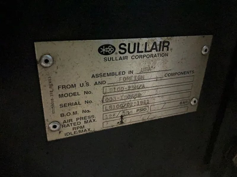 Sullair 25 Hp Air Compressor - Ls-100-25h/a