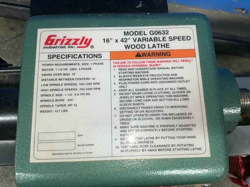 Grizzly  35” X 8”  Variable Speed Wood Lathe  - G0632
