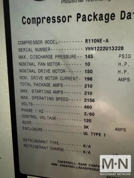 150 HP Ingersoll-Rand R110ne Vari-Speed, Rotary Screw Air Compressor with Dryer