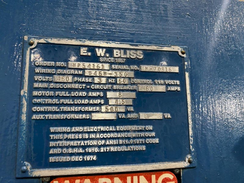 60 TON BLISS MODEL #C-60 OBI PUNCH PRESS 4" STROKE: YOBRO #24082