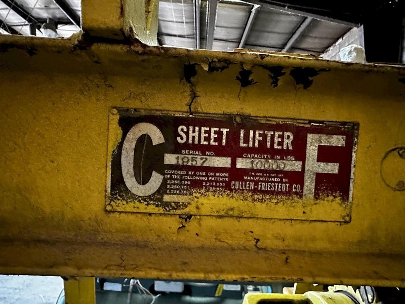 20,000# Cullen-Friestedt Sheet Lifter STOCK # 3746
96" X 60" X 98"