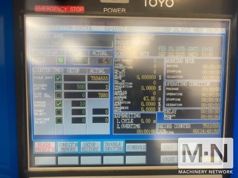 110 TON 3.4 OZ TOYO MODEL Si-110II ELECTRIC INJECTION MOLDING MACHINE MFG 2003