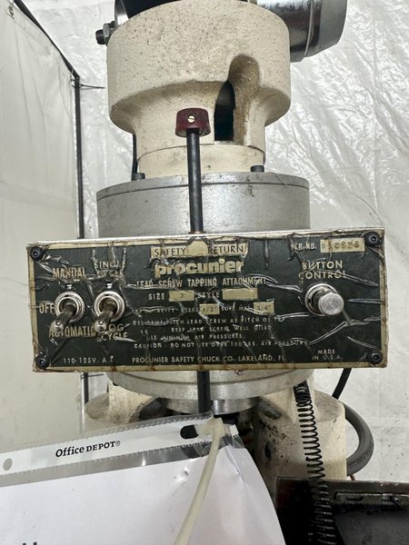 16" JET JDP-17MF DRILL PRESS EQUIPPED WITH PROCURNIER #3 TAPPING ATTACHMENT. STOCK # 0954523