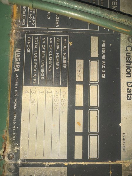 100 TON NIAGARA MODEL #SS100-36-120 SSDC PRESS:  STOCK #76323