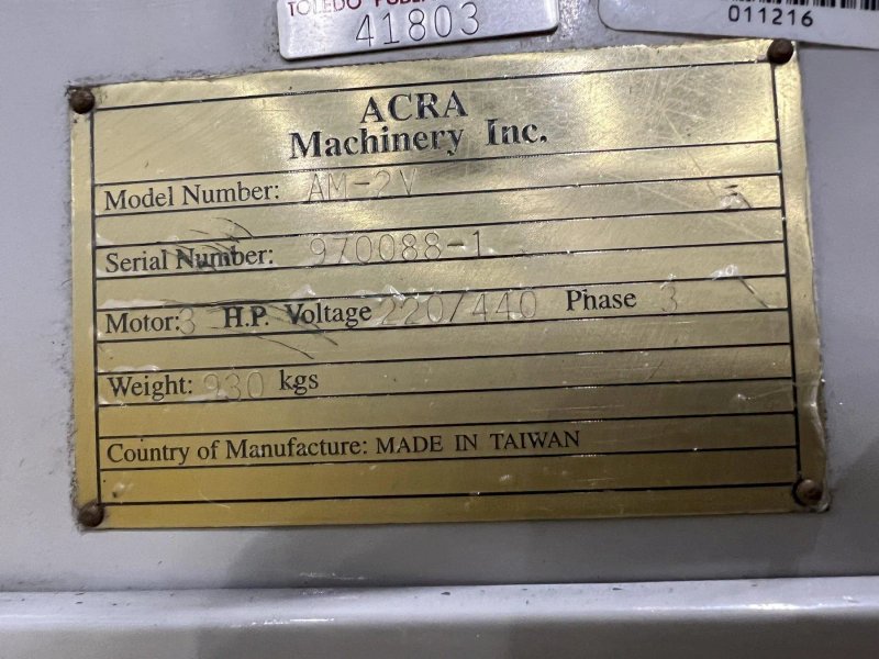 2 HP ACRA MODEL #AM-2V VERTICAL KNEE MILL: STOCK # 4143