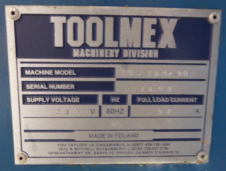 22"/31" x 80" Toolmex Lathe TUJ50M, Inch/mm, 3.5" Hole, 20-1600 RPM, DRO, 15 HP