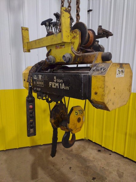 5 TON 10,000 LBS KONE MODEL #FEM 1AM POWER CABLE HOIST WITH TROLLEY: STOCK #18668
