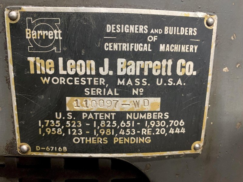 30" Barrett Model 1100 WD Extractor Centrifuge Chip Spinner Wringer