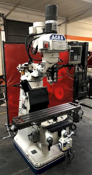 Acra AM-2VAC Vertical Knee Mill, B Vari Speed, Newell DRO, Quill DRO, X, Y Power Feeds, Power Drawbar, R8 Collets, 6" Kurt Vise,
